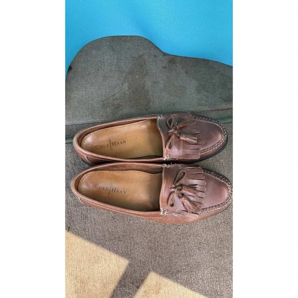 Cole Haan‎ Men 10 Brown Leather Kiltie Tassel Loafers Boat Driving Shoes Moc Toe